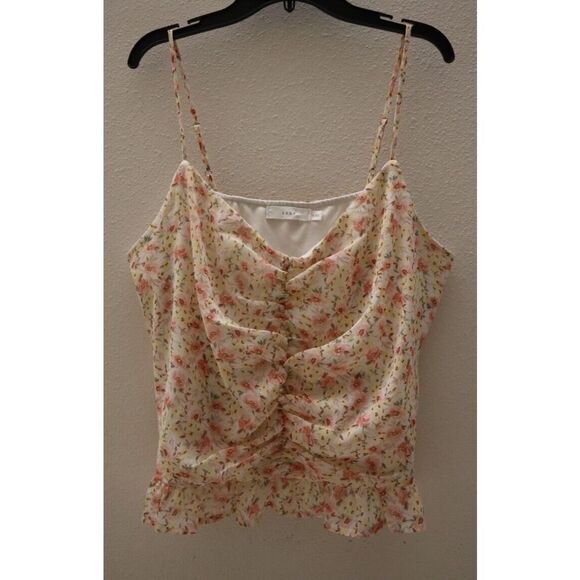 Lush T17630 047 Women's Sz M Cream Floral Spaghetti Strap Ruffle Tank Top - Picture 1 of 4